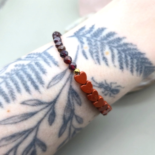 bransoletka serduszka serca jaspis czerwony i granat zapięcie klasyczne przedłużka stal nierdzewna rękodzieło handmade