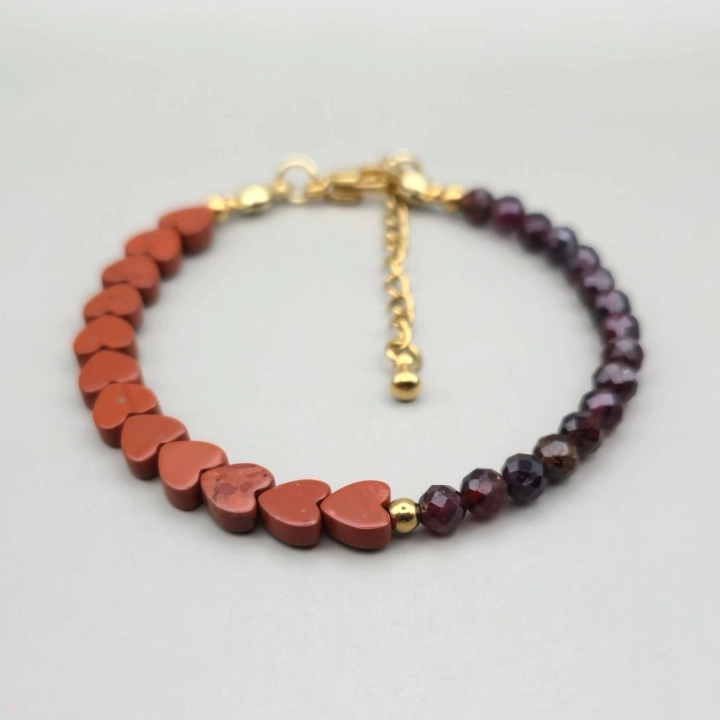 bransoletka serduszka serca jaspis czerwony i granat zapięcie klasyczne przedłużka stal nierdzewna rękodzieło handmade