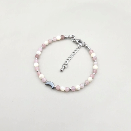 handmade bransoletka rękodzieło klasyczne zapięcie kwarc różowy muszla hematyt ksieżyc