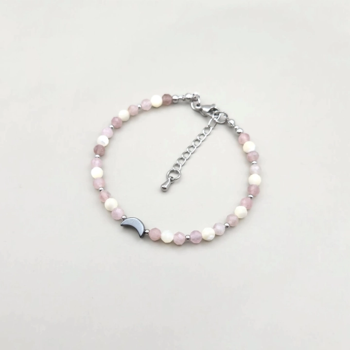 handmade bransoletka rękodzieło klasyczne zapięcie kwarc różowy muszla hematyt ksieżyc