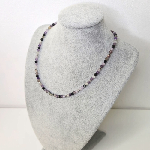 handmade naszyjnik rękodzieło ametyst turmalin czarny księżyc hematyt stal nierdzewna