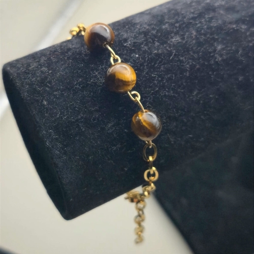 bransoletka męska na łańcuszku łańcuchu stal nierdzewna kamienie naturalne tygrysie oko prezent na dzień ojca dzień taty handmade rękodzieło